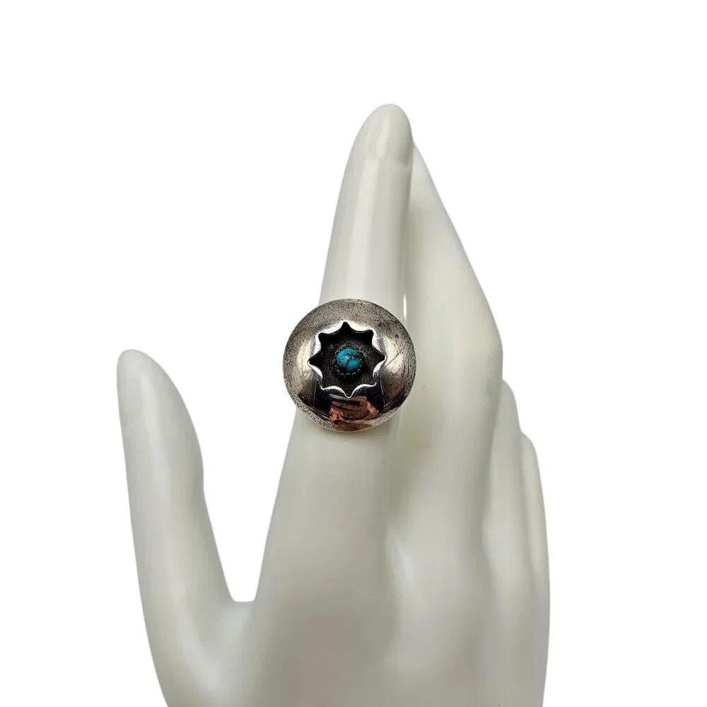 Vintage Sterling Silver Shadowbox Turquoise Starburst Ring Size 6.25